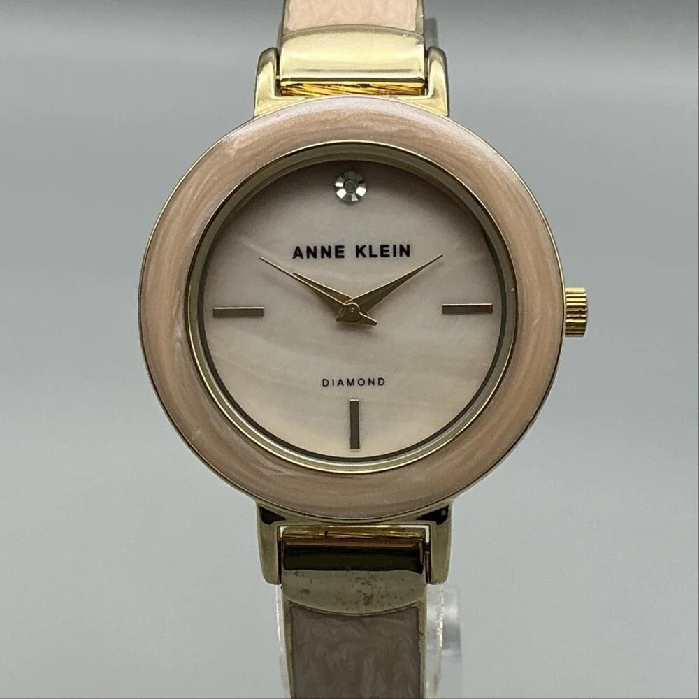 Anne Klein Womens Watch 34mm MOP Dial Gold Tone Diamond AK/2344 New Battery 7